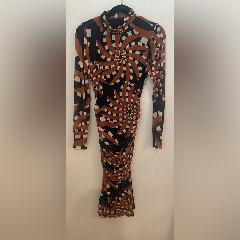 Farm Rio Bananada Dark Tulle Midi Dress - Brown - Picture 2 of 6